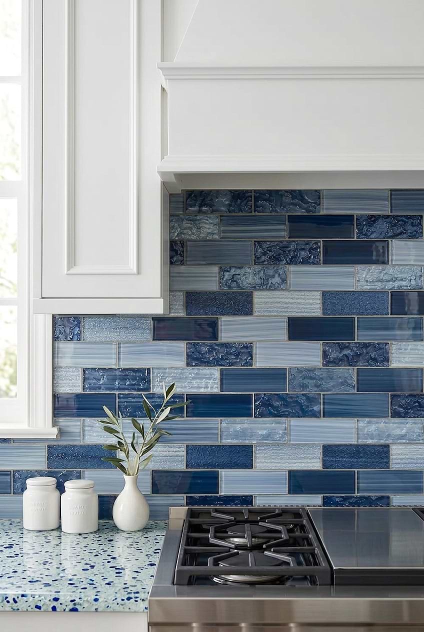 Pacific Blue Glass Subway Backsplash BA5530
