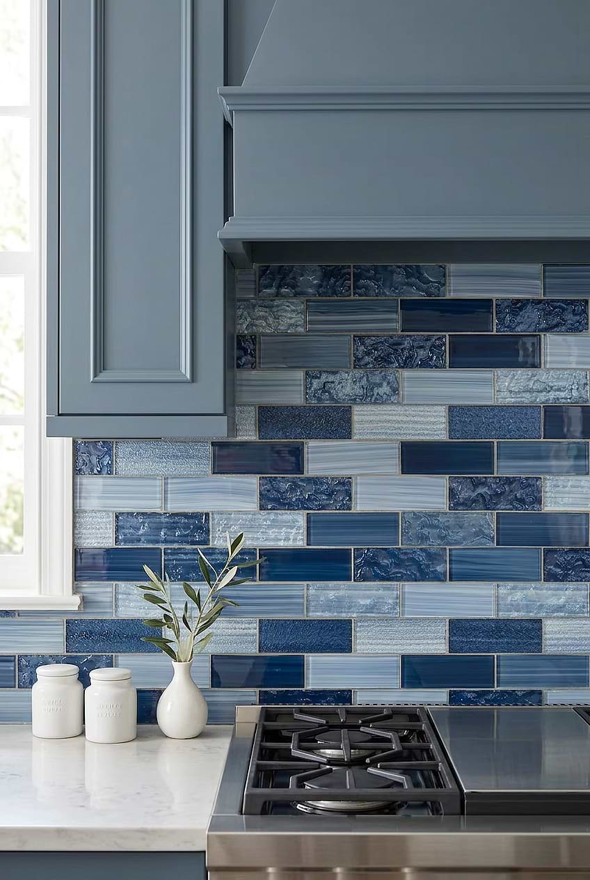 Pacific Blue Glass Subway Backsplash BA5530