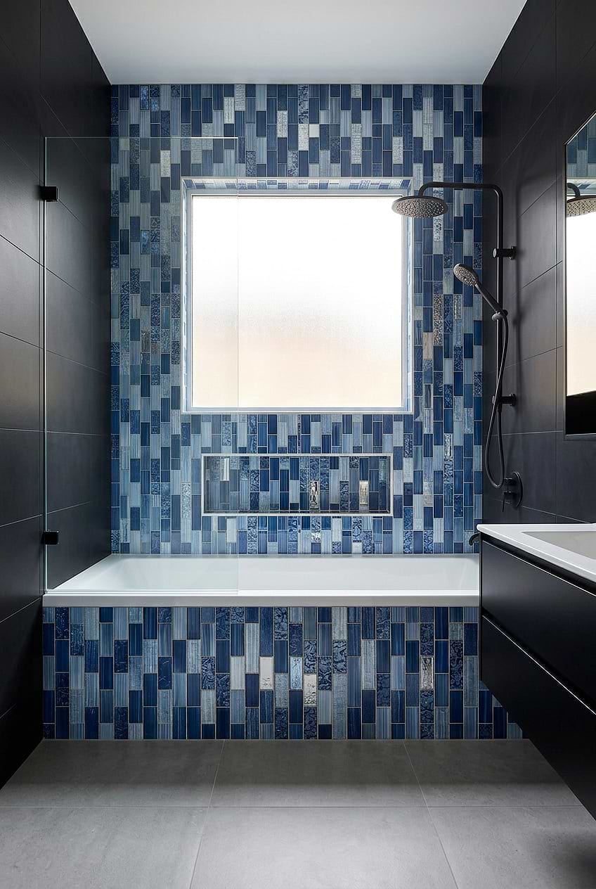 Pacific Blue Glass Subway Bathtub Wall Tile BA5530