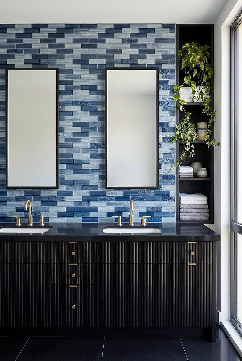 Pacific Blue Glass Subway Double Vanity Backsplash Tile BA5530