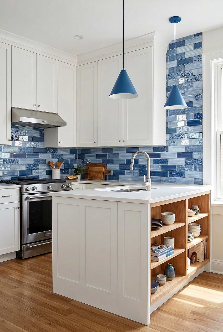 Pacific Blue Glass Subway Kitchen Backsplash BA5530