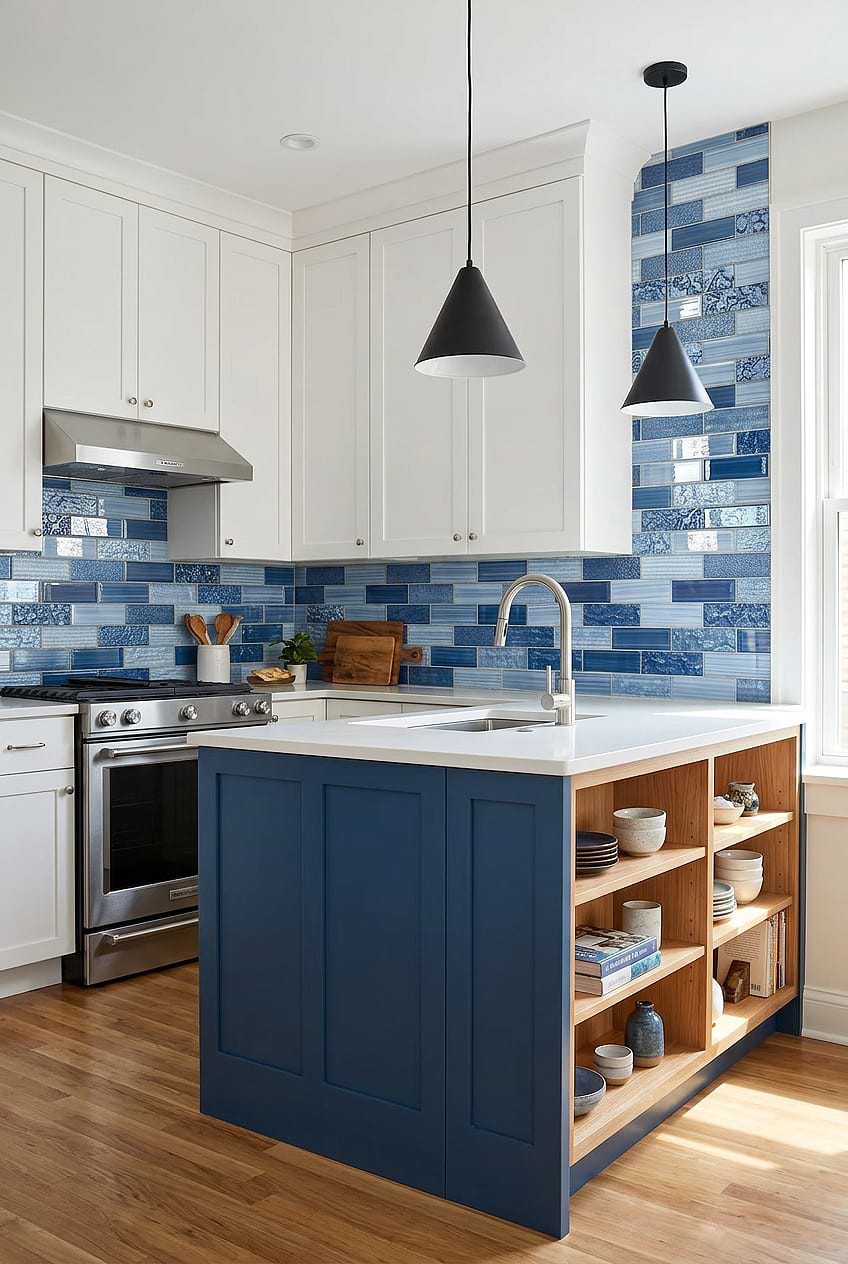 Pacific Blue Glass Subway Kitchen Backsplash BA5530