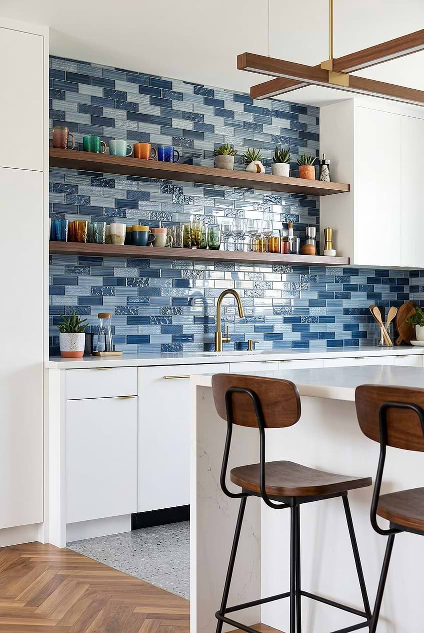 Pacific Blue Glass Subway Mosaic Kitchen Tile BA5530