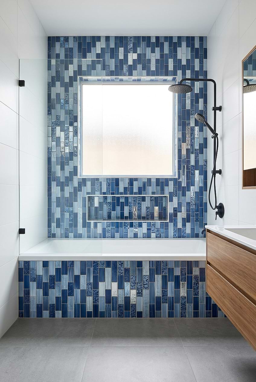 Pacific Blue Glass Subway Shower Wall BA5530