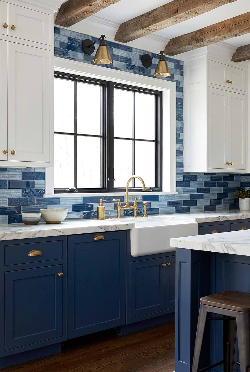 Pacific Blue Glass Subway Tile Farmhouse Backsplash BA5530