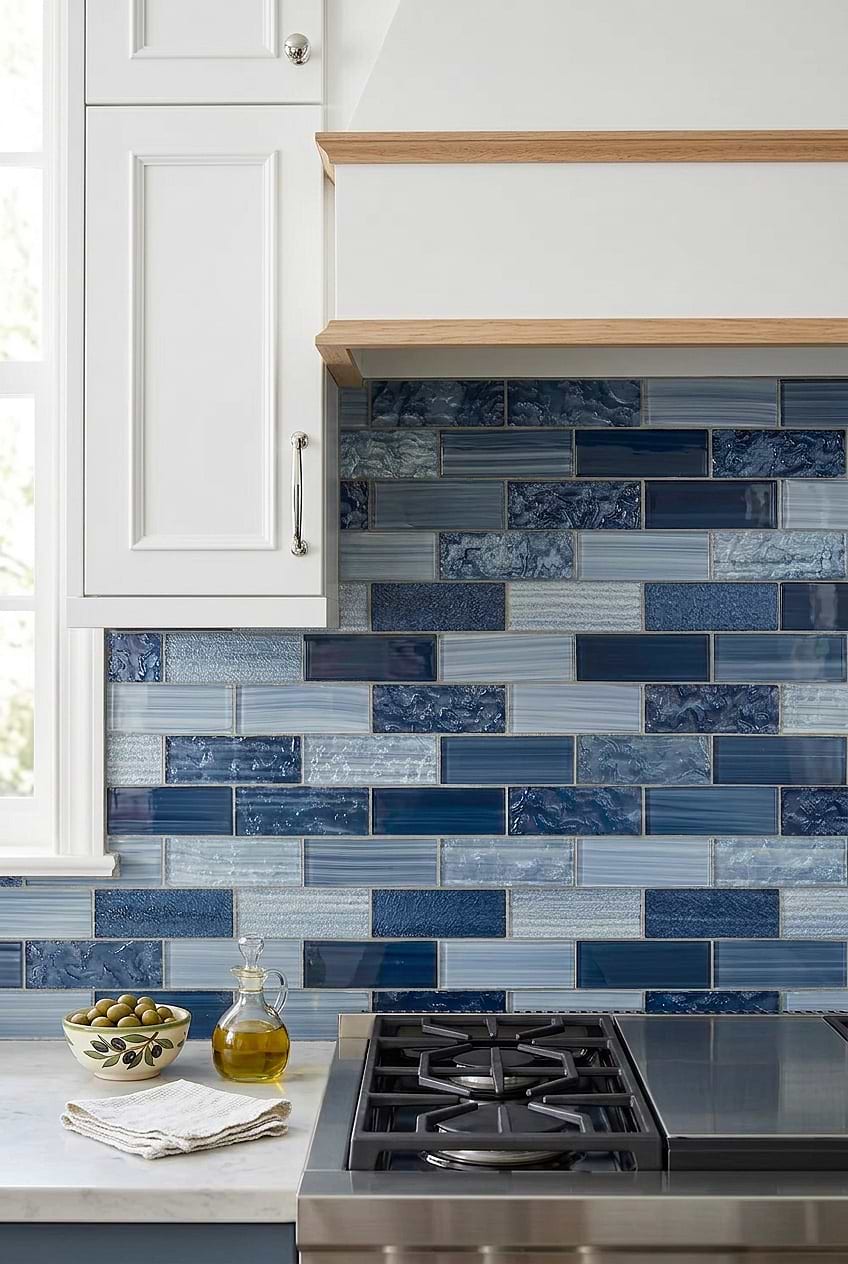 Pacific Blue Textured Glass Subway Backsplash Tile BA5530