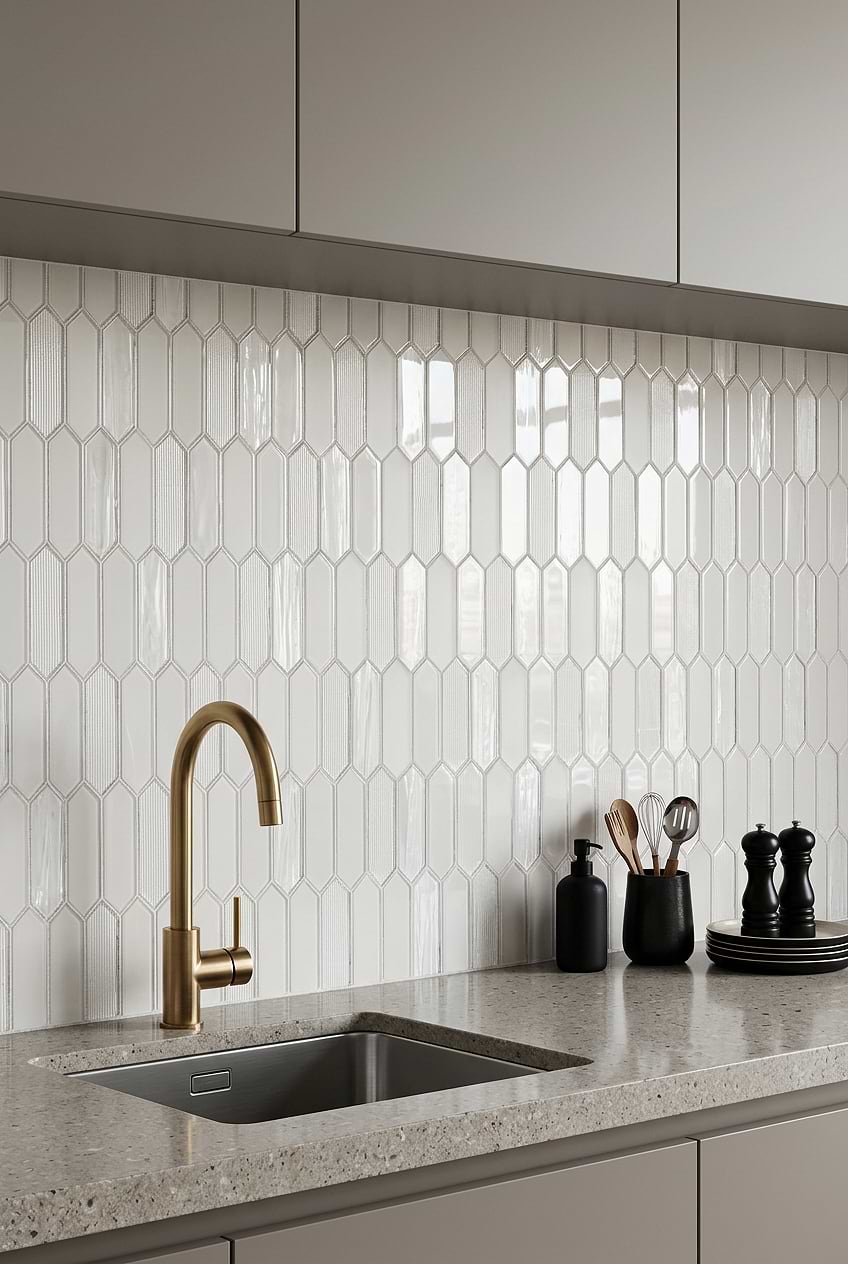 Pearl Glass Picket Kitchen Backsplash BA6701
