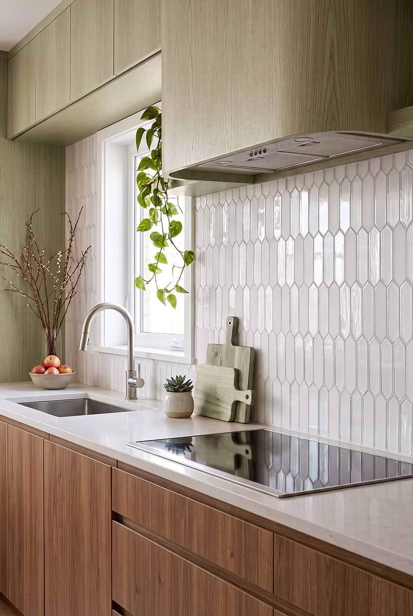 Pearl Glass Picket Modern Kitchen Backsplash BA6701