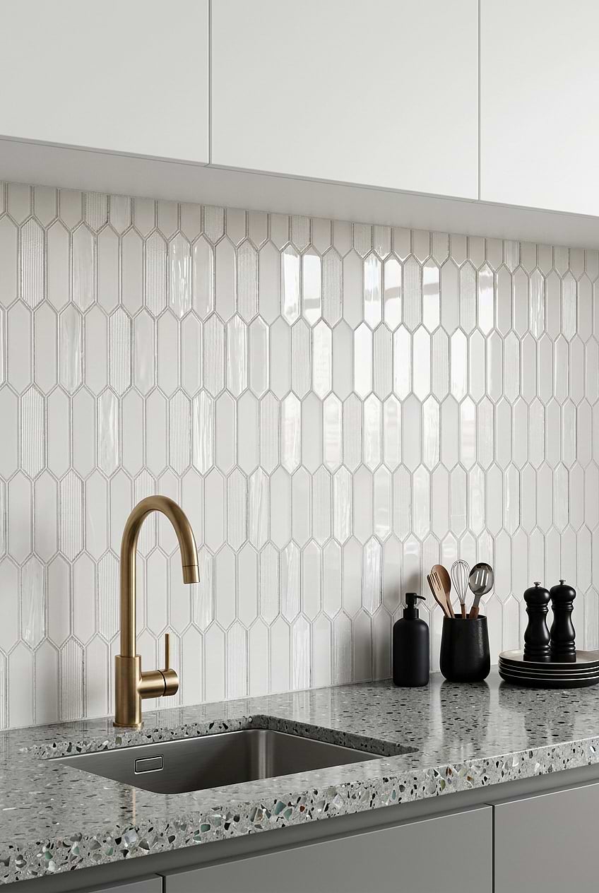 Pearl Glass Picket White Kitchen Tile BA6701