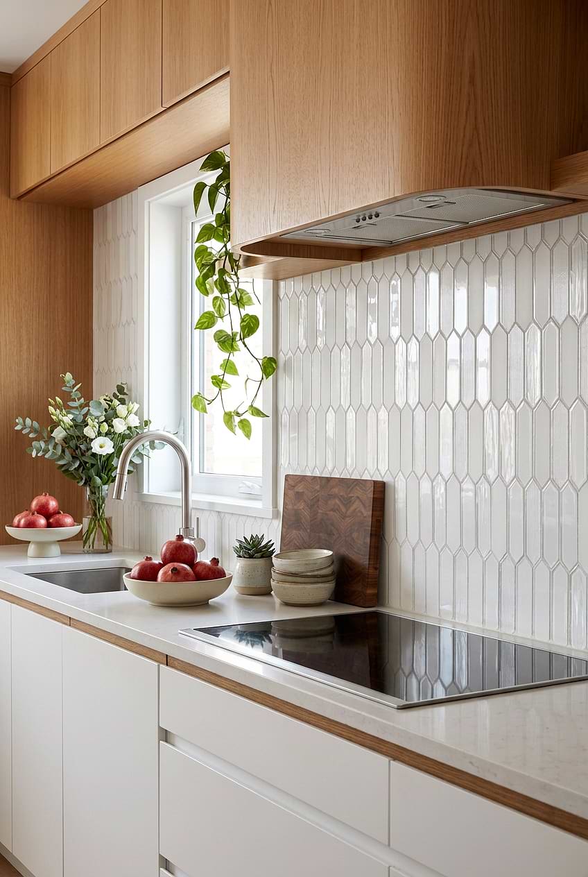 Pearl White Glass Picket Kitchen Backsplash Tile BA6701