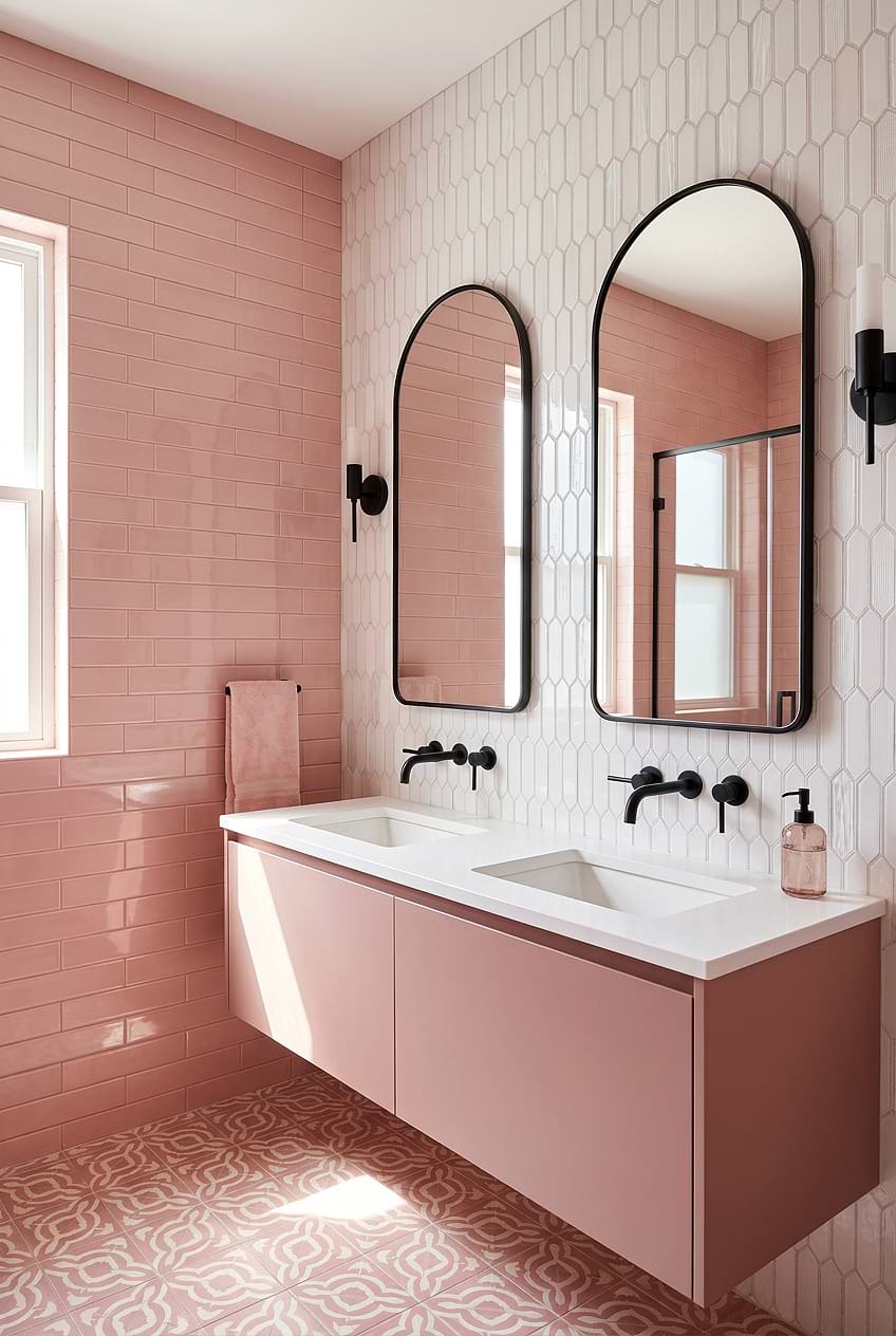 Pink Bathroom Ideas with Pearl Picket Tile BA6701