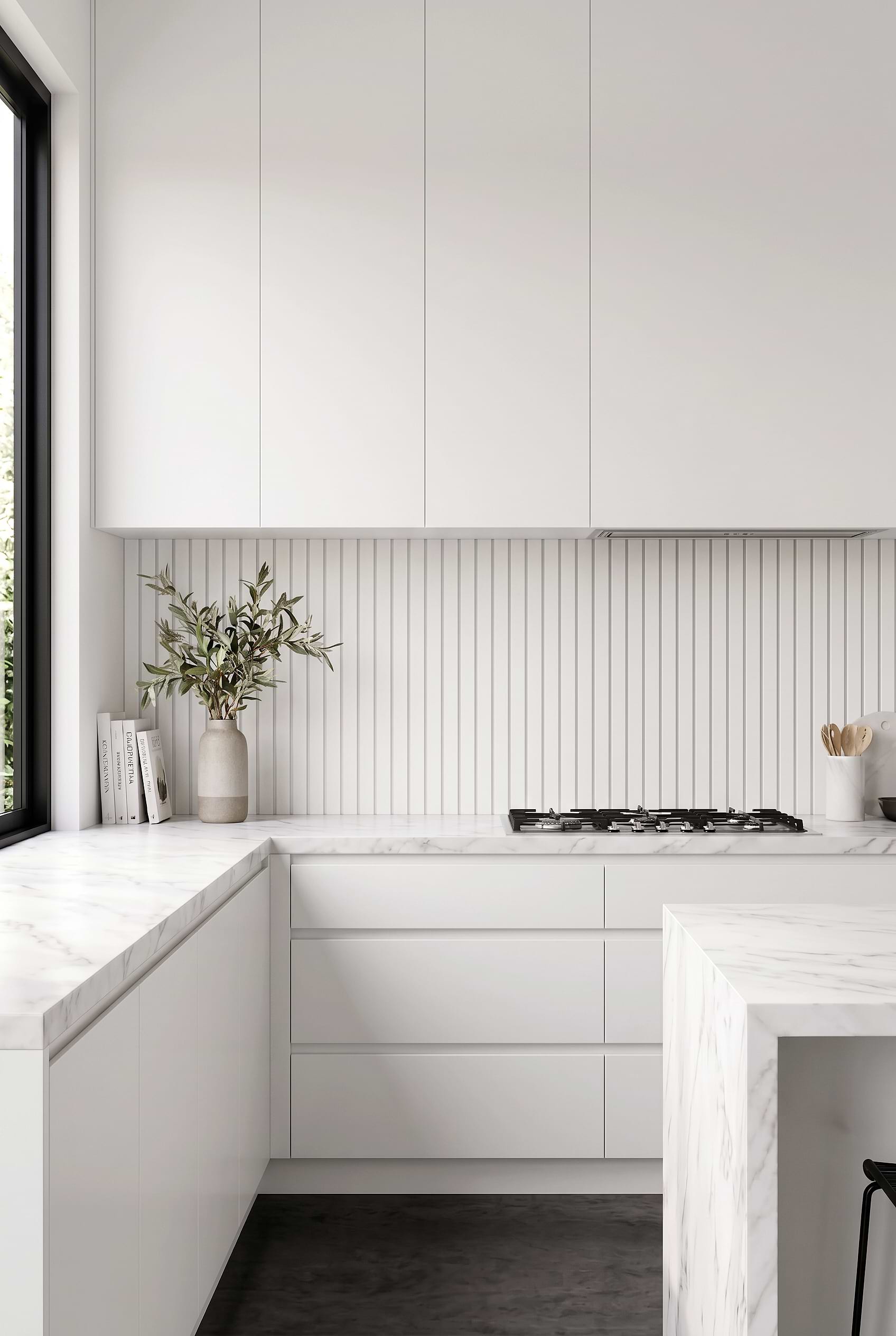 Pure White Vertical Marble Mosaic Backsplash Tile BA1078