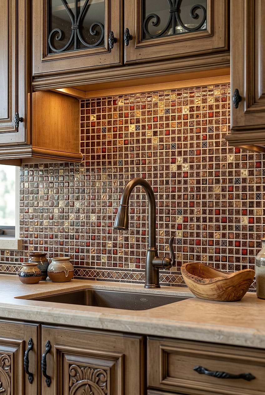 Red Beige Glass Ceramic Mosaic Backsplash Tile BA1105