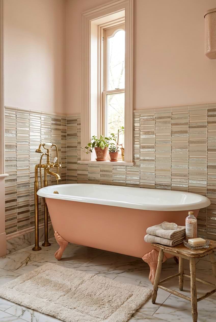 Rose Gold Beveled Glass Bathtub Wall Tile BA8006