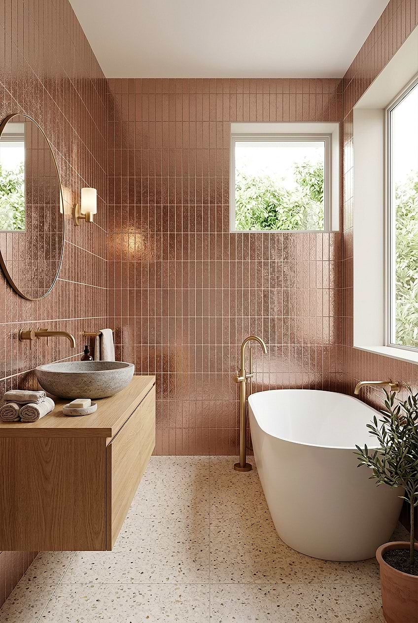 Rose Gold Metallic Travertine Bathroom Tile BA6206