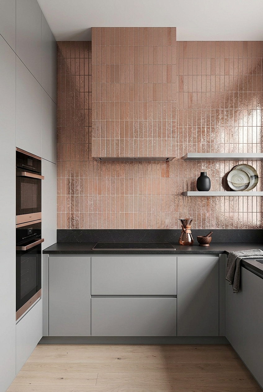 Rose Gold Metallic Vertical Mosaic Range Hood Tile BA6206
