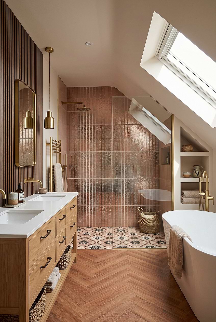 Rose Gold Metallic Vertical Shower Tile BA6206