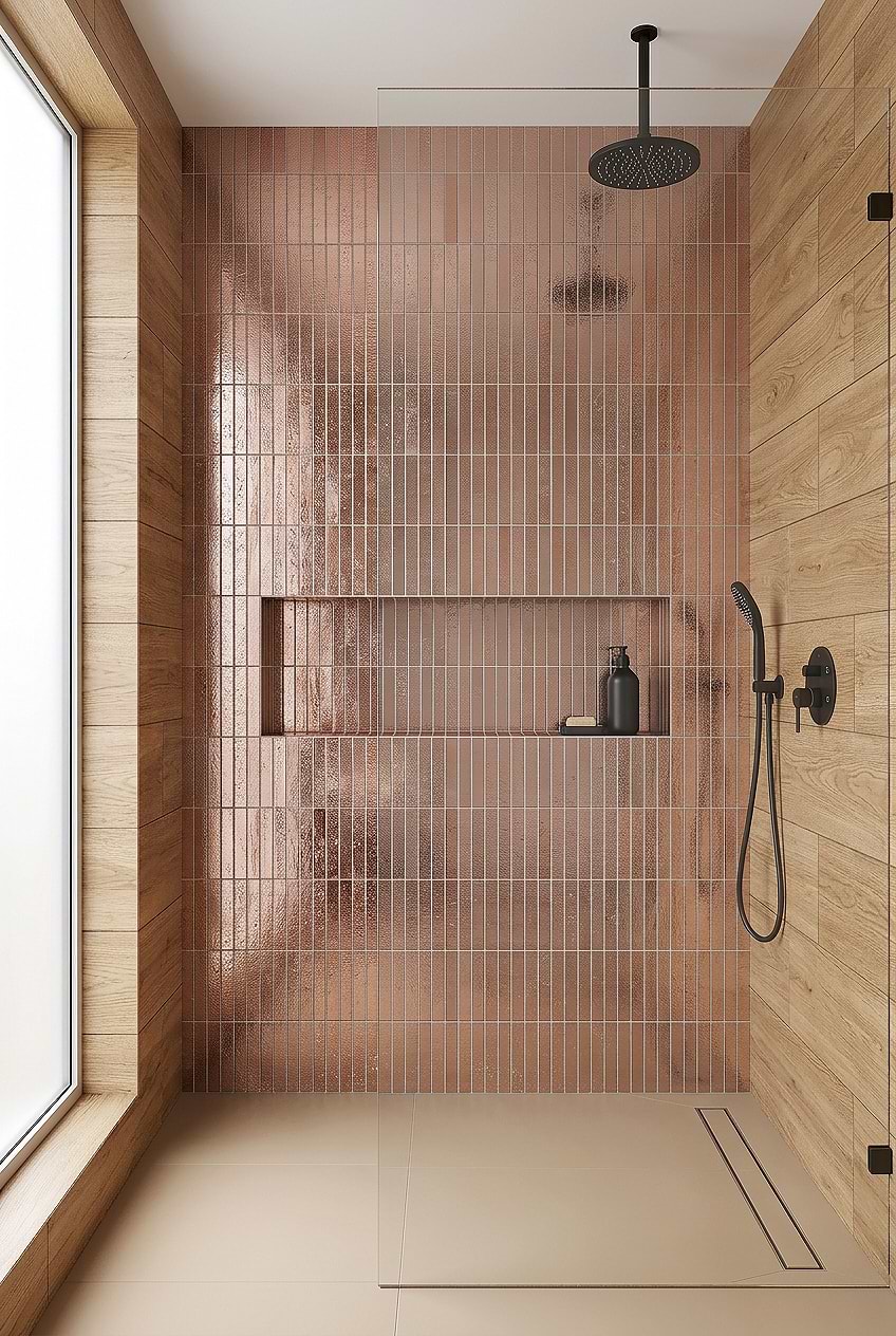 Rose Gold Metallic Vertical Shower Tile BA6206 Rose Gold Metallic Vertical Shower Tile BA6206