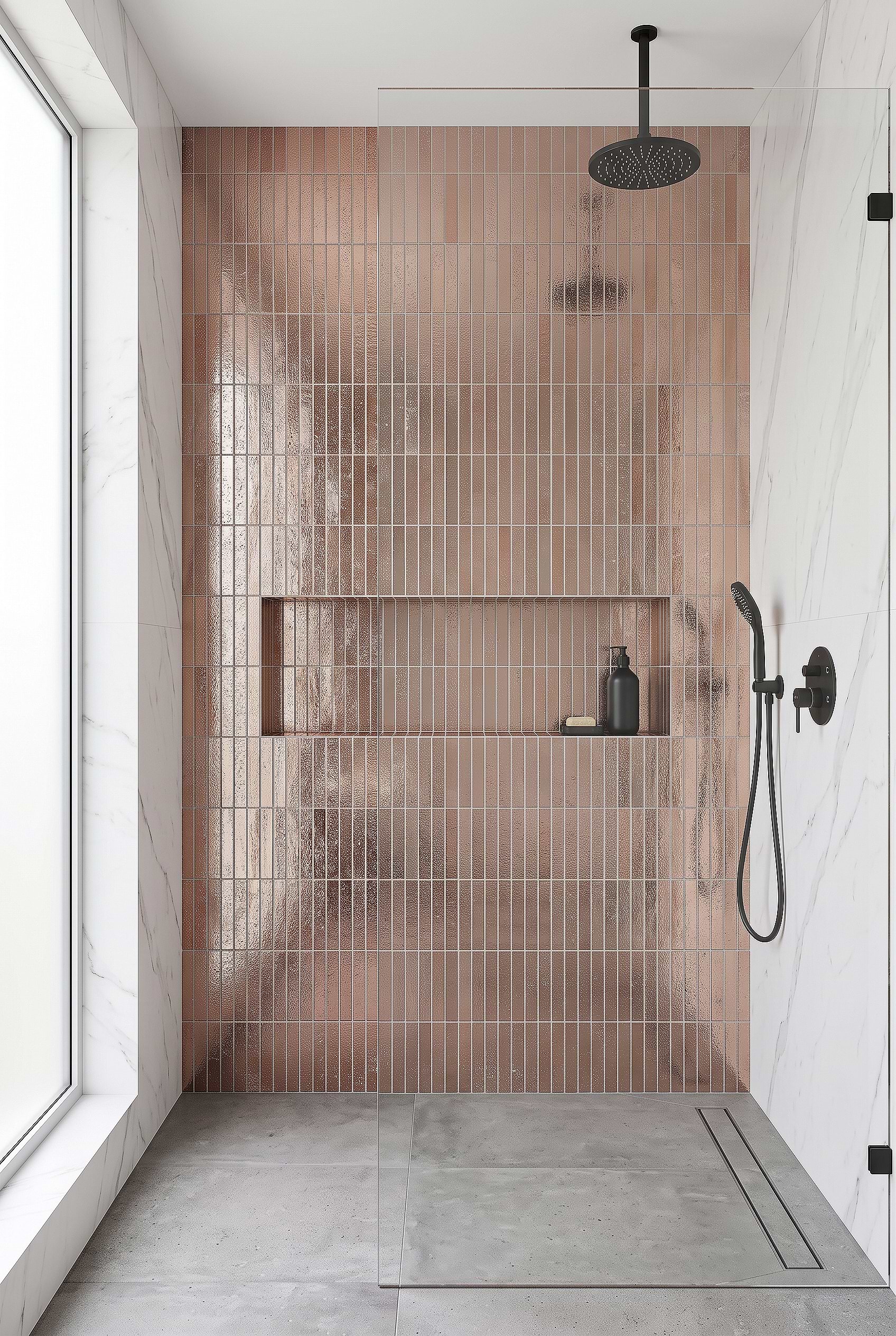 Rose Gold Metallic Vertical Shower Tile BA6206
