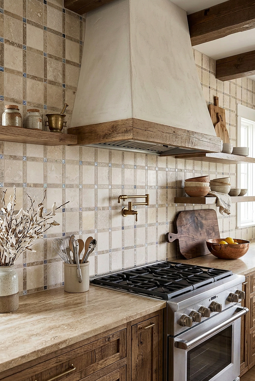Rustic Beige Travertine Glass Grid Backsplash BA1029 blog Rustic Beige Travertine Glass Grid Backsplash BA1029