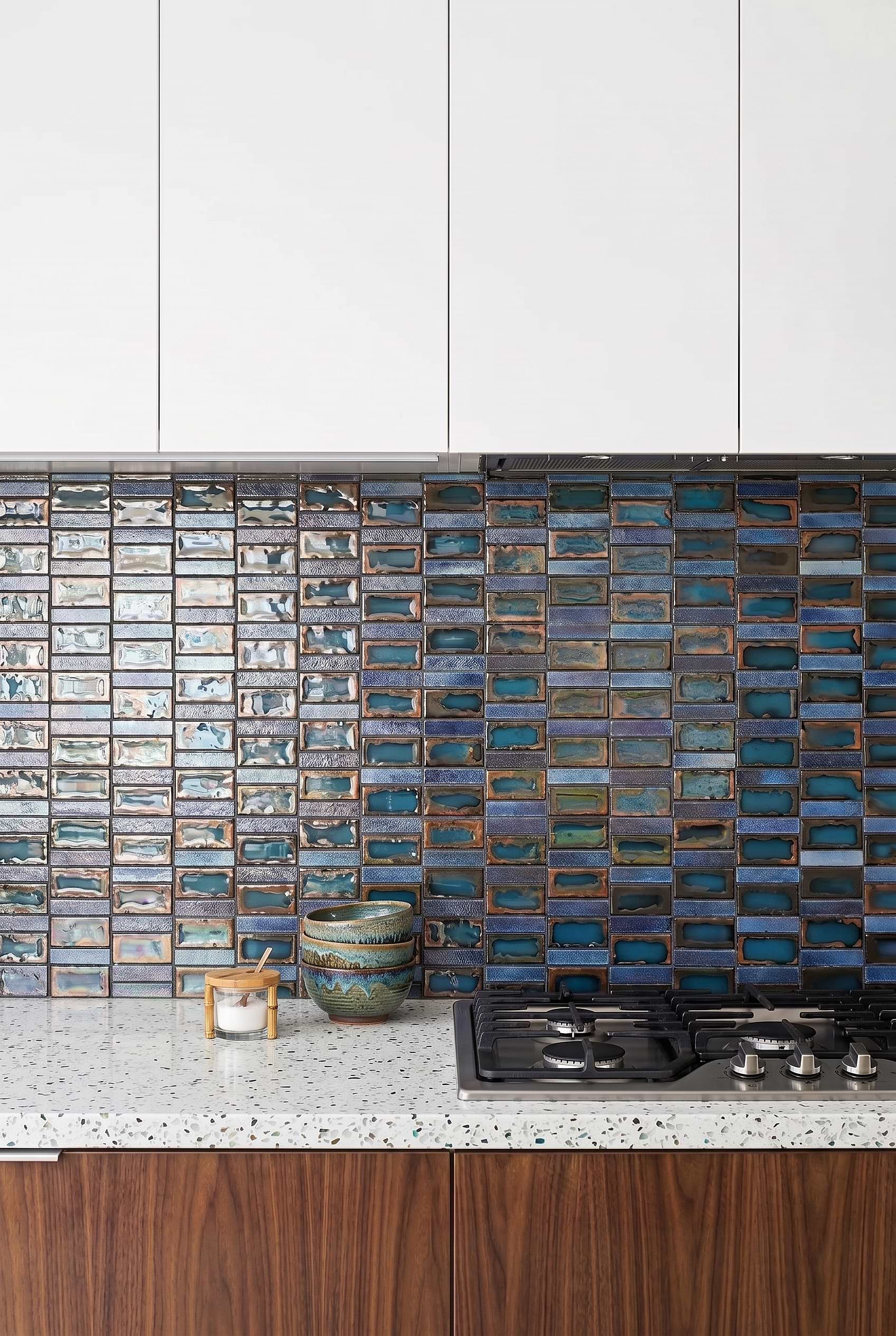 Rustic Blue Glass Mosaic Backsplash BA6204