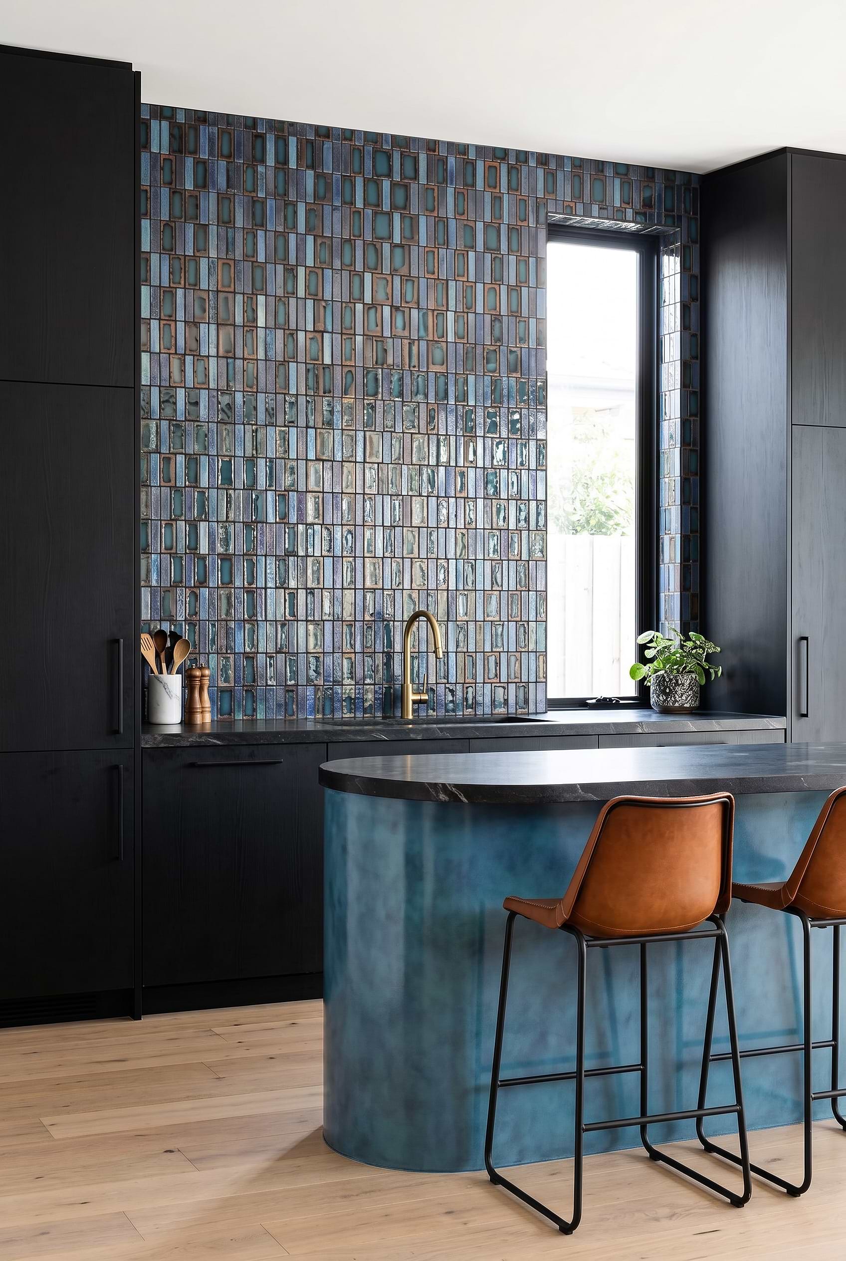 Rustic Blue Glass Mosaic Kitchen Tile BA6204