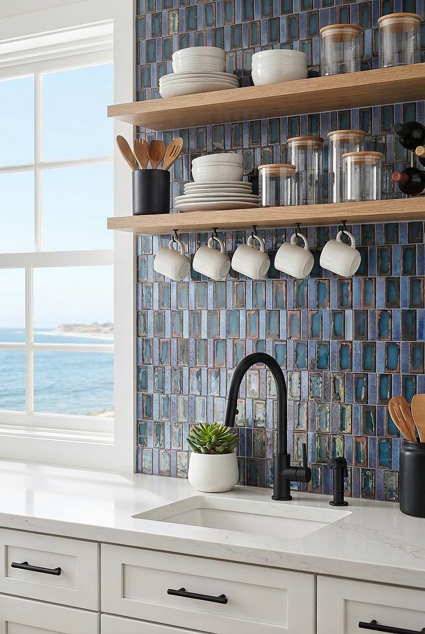 Rustic Blue Glass Vertical Backsplash BA6204