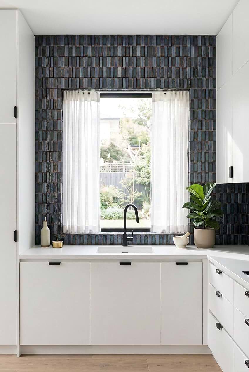 Rustic Blue Vertical Glass Mosaic Kitchen Backsplash Tile BA6204