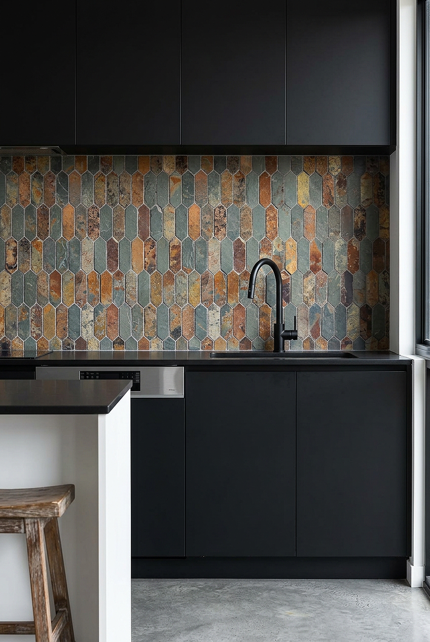 Rustic Brown Gray Picket Slate Backsplash BA1066