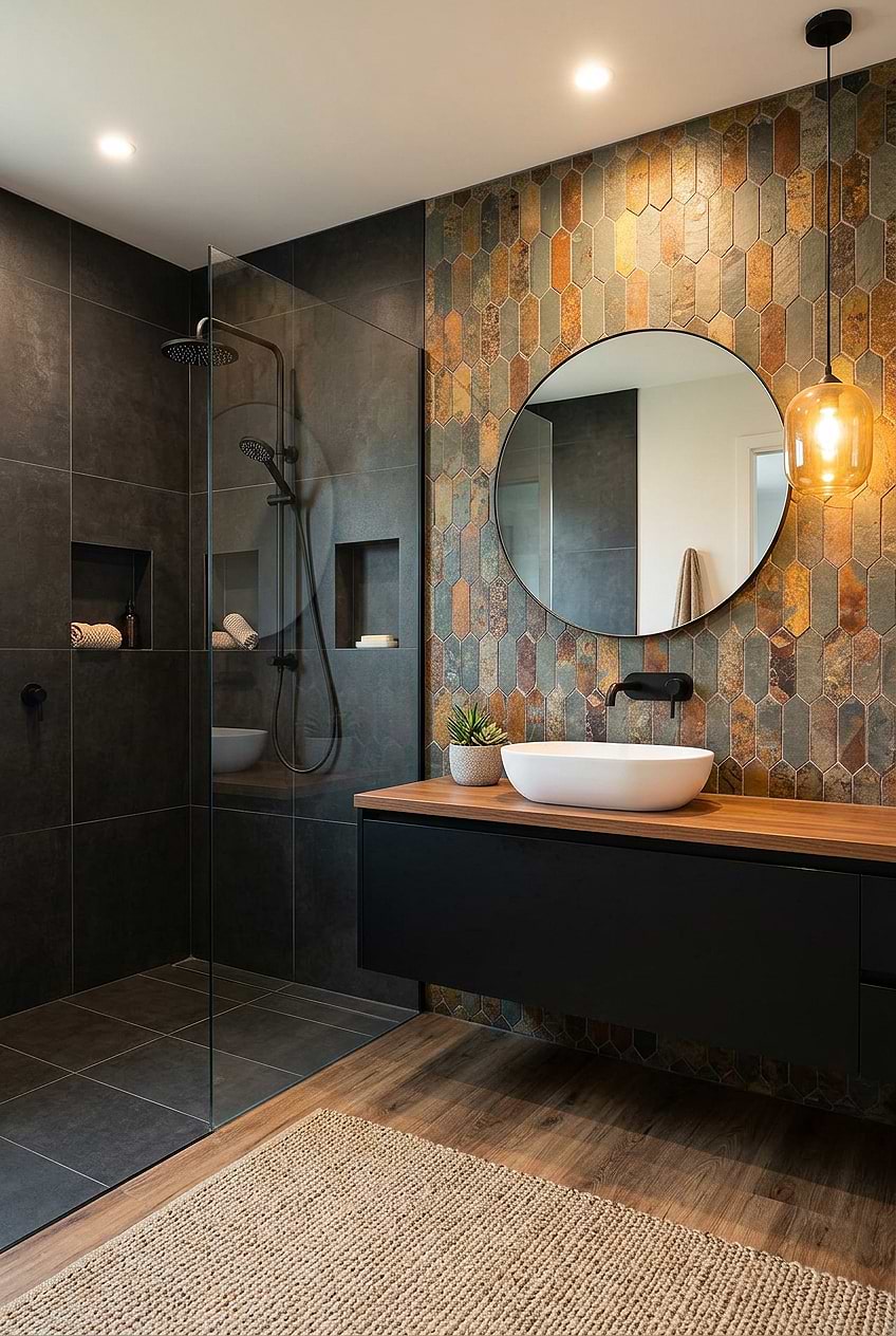 Rustic Brown Gray Picket Slate Bathroom Tile BA1066
