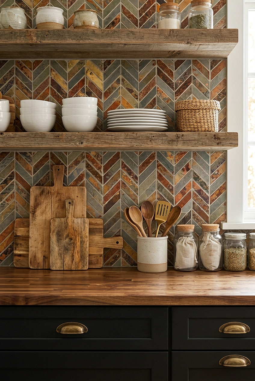 Rustic Brown Gray Slate Chevron Backsplash BA1065