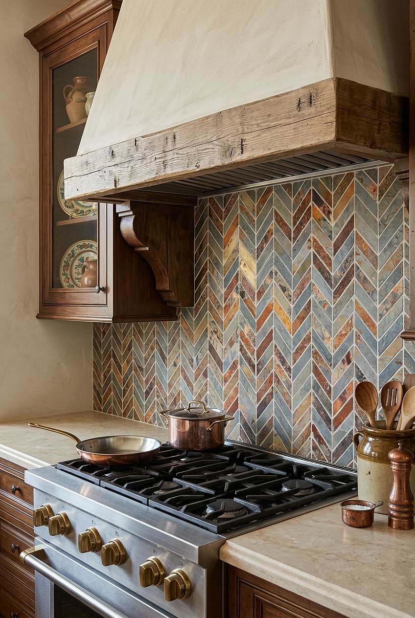 Rustic Brown Gray Slate Chevron Backsplash Tile BA1065