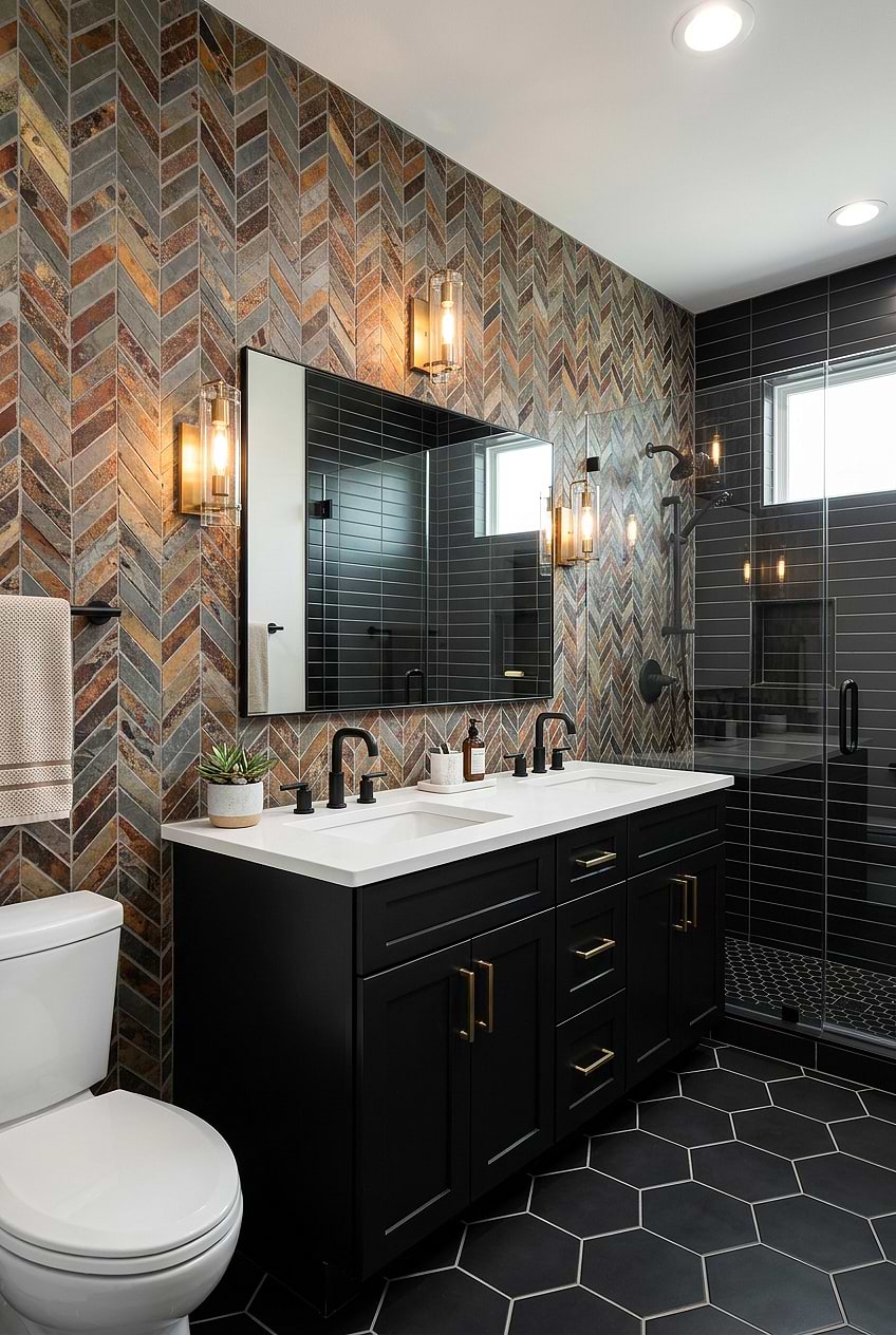 Rustic Brown Gray Slate Chevron Bathroom Tile BA1065