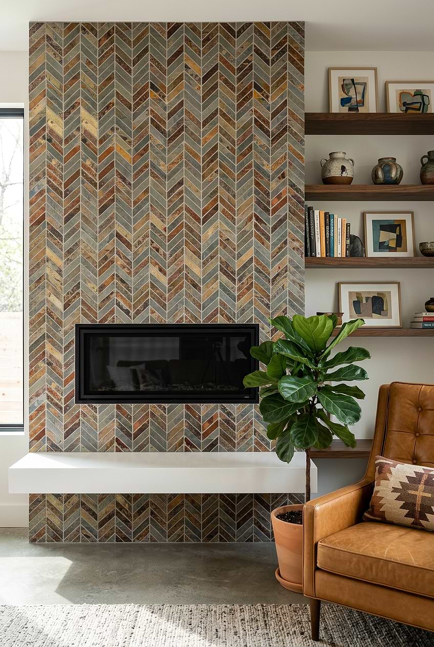 Rustic Brown Gray Slate Chevron Wall Tile BA1065 Rustic Brown Gray Slate Chevron Wall Tile BA1065