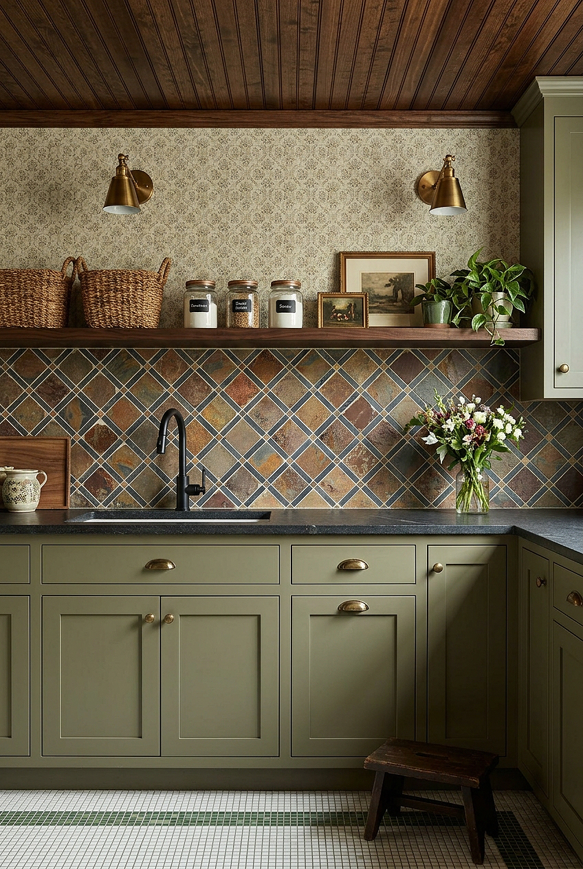 Rustic Brown Gray Slate Diamond Backsplash Tile BA1068