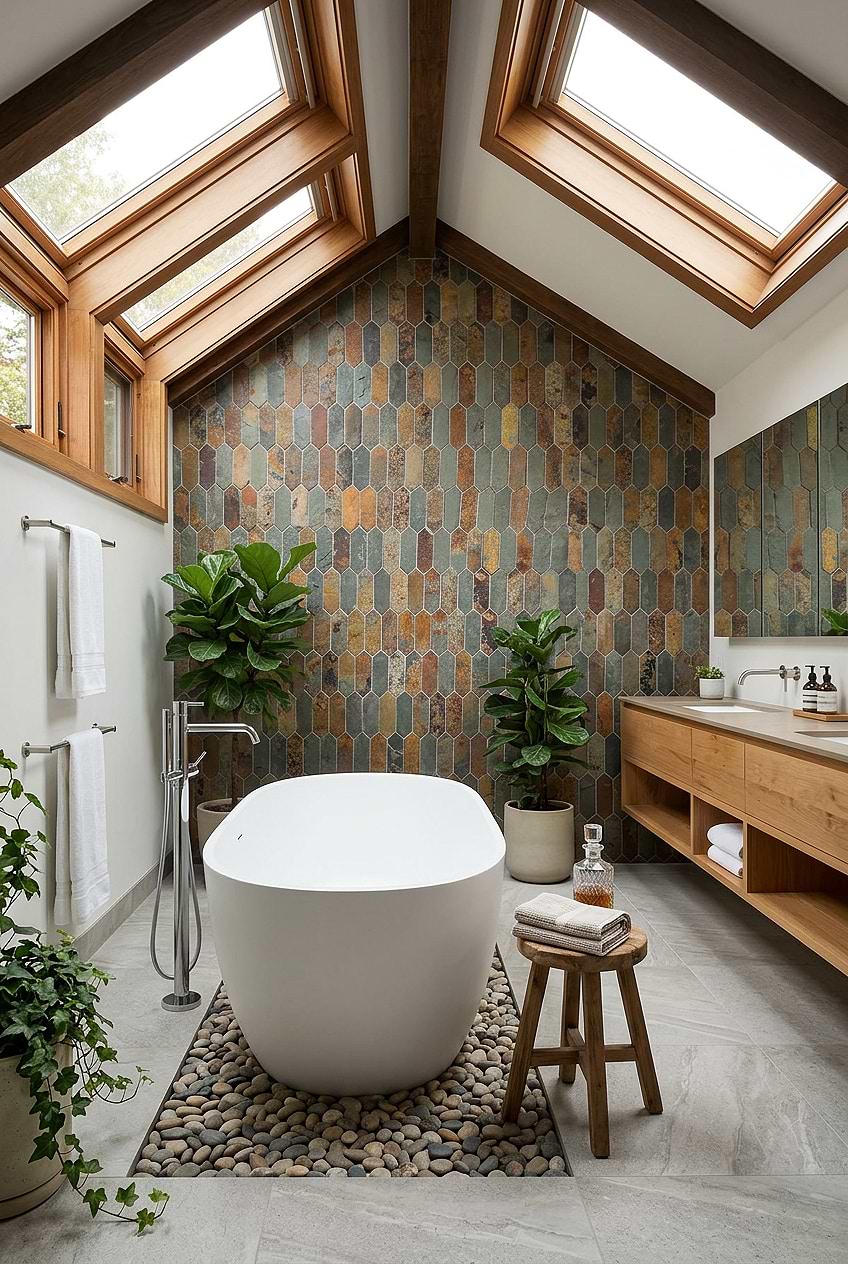 Rustic Brown Gray Slate Picket Bathroom Tile BA1066