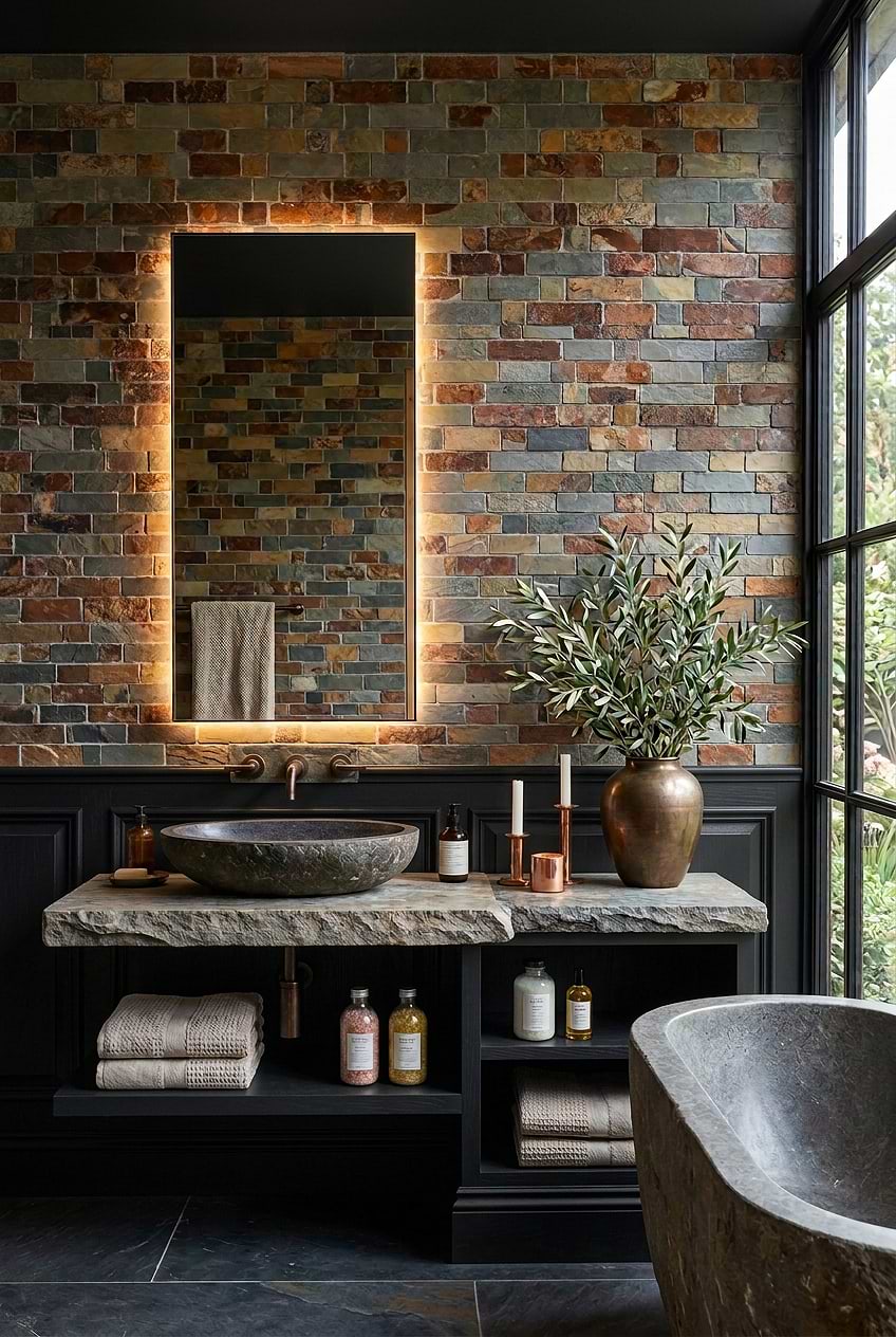 Rustic Brown Slate Mosaic Bathroom Wall Tile BA1063