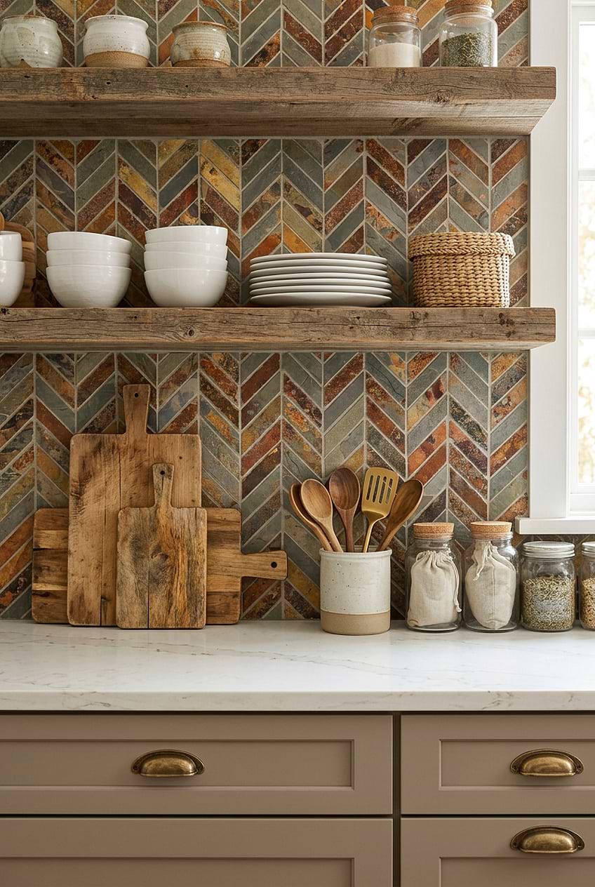 Rustic Slate Chevron Kitchen Backsplash BA1065