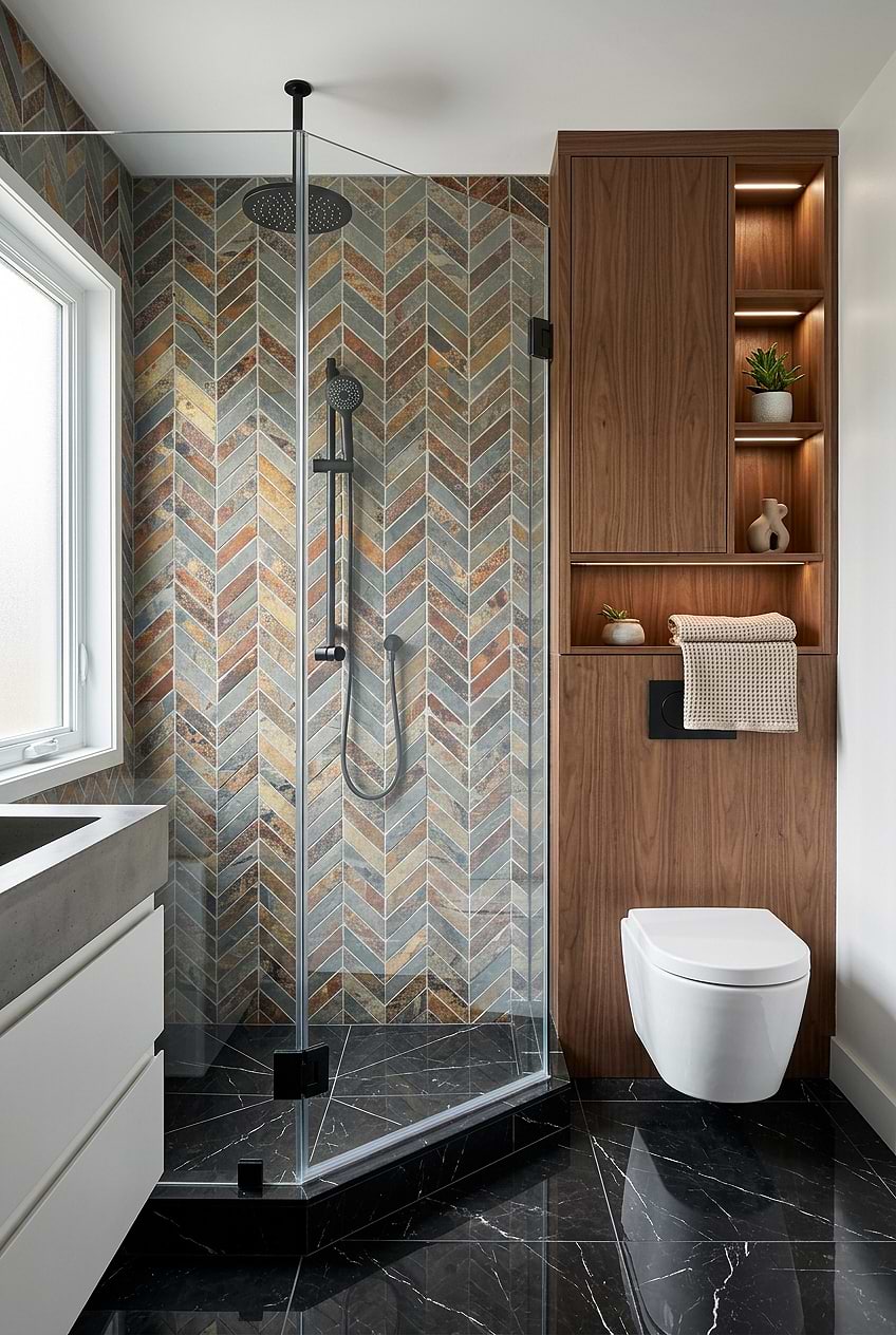 Rustic Slate Chevron Shower Wall Tile BA1065