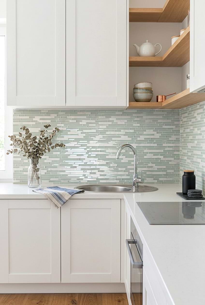Sea Green Glass Marble Linear Backsplash Tile BA1205 Sea Green Glass Marble Linear Backsplash Tile BA1205