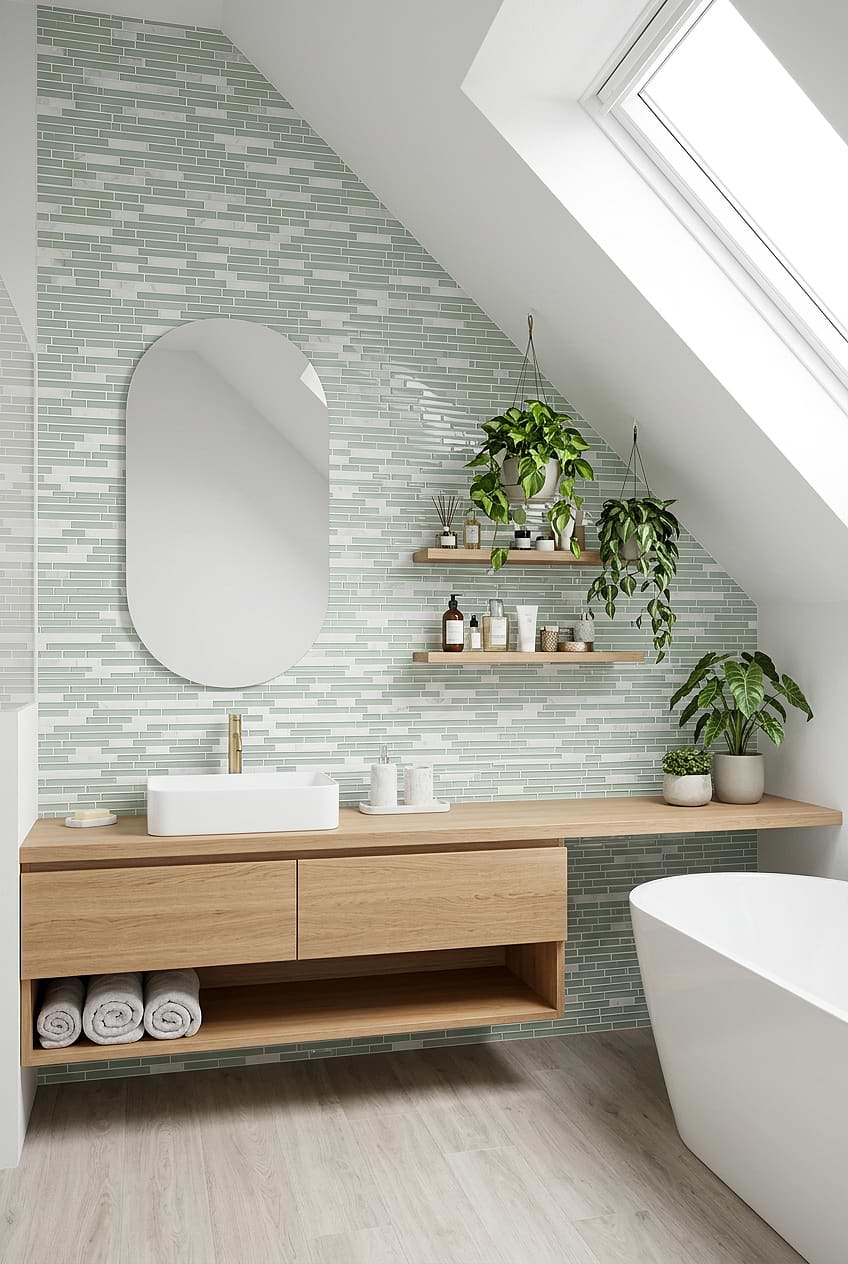 Sea Green Glass Marble Linear Bathroom Tile BA1205