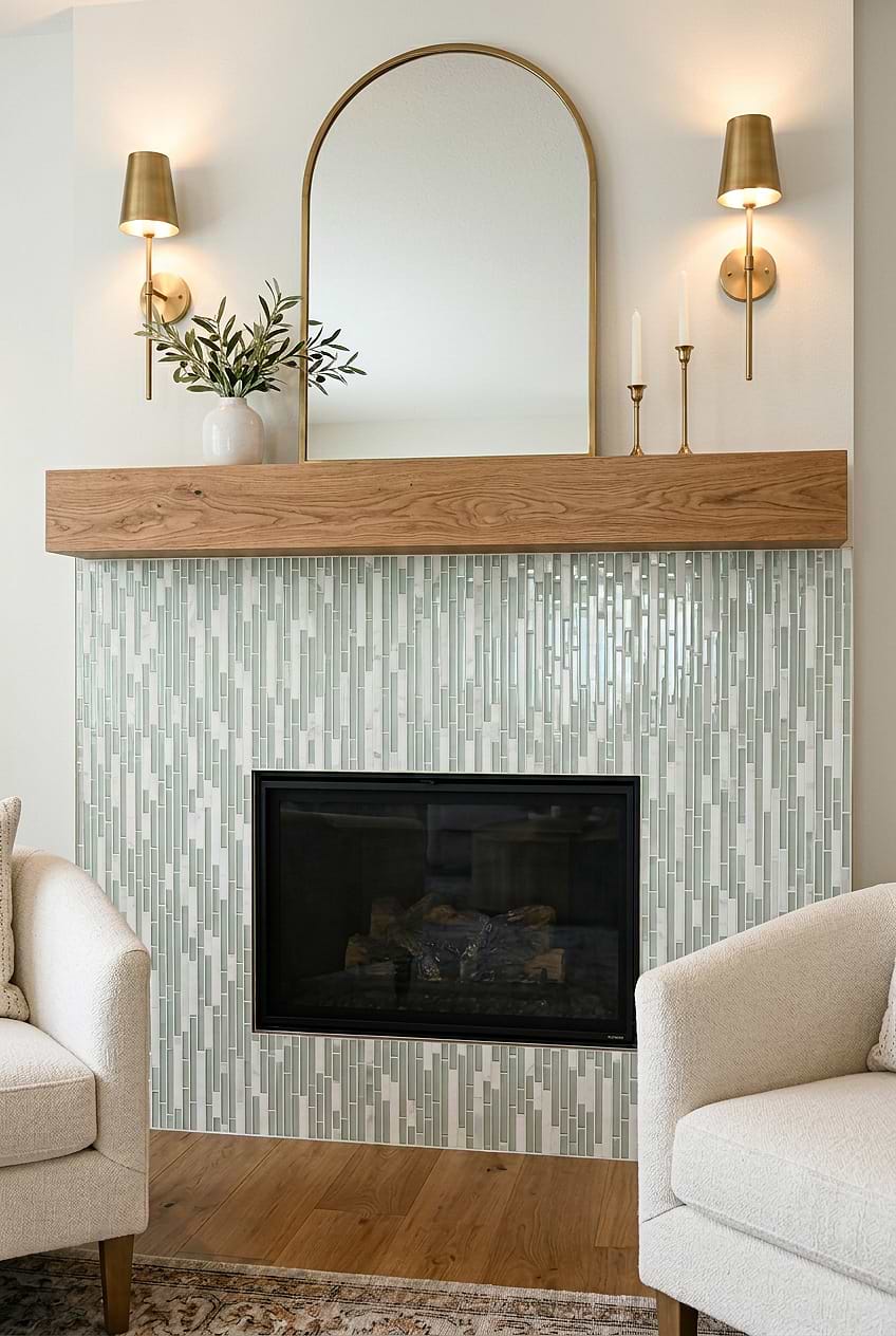 Sea Green Glass Marble Linear Mosaic Fireplace Tile BA1205 Sea Green Glass Marble Linear Mosaic Fireplace Tile BA1205