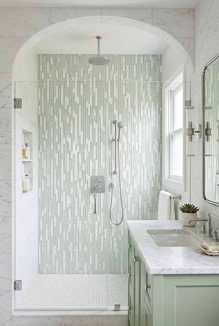 Sea Green Glass Marble Linear Shower Tile BA1205