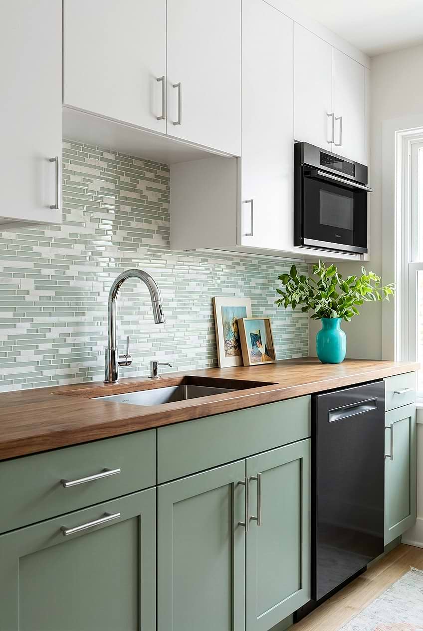 Sea Green Glass Marble Linear Tile BA1205
