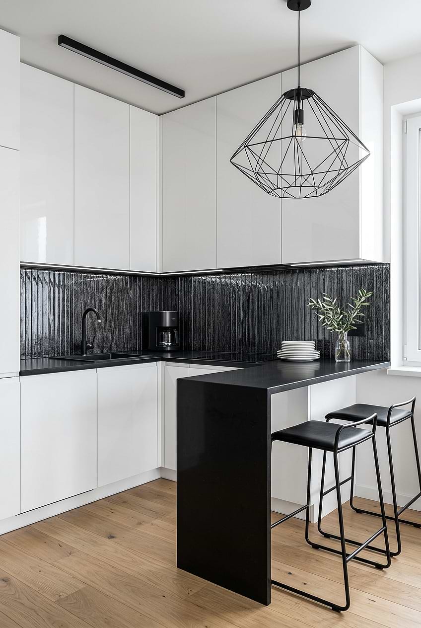 Shimmery Black Glass Backsplash Tile BA8021
