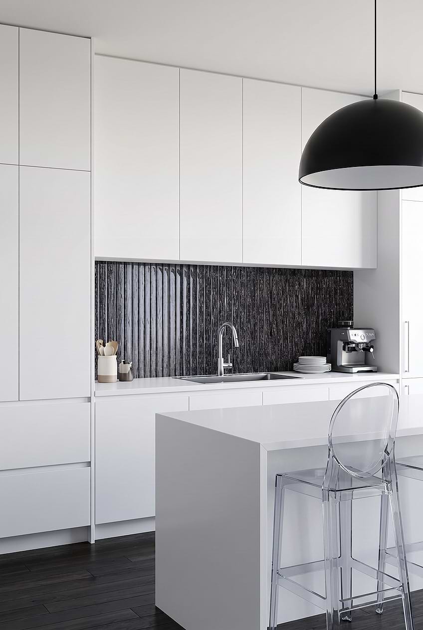 Shimmery Black Glass Vertical Backsplash BA8021