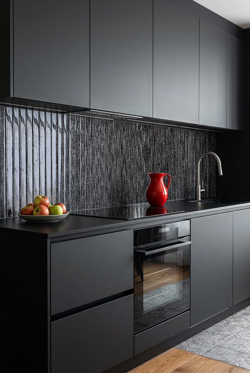 Shimmery Black Glass Vertical Backsplash Tile BA8021