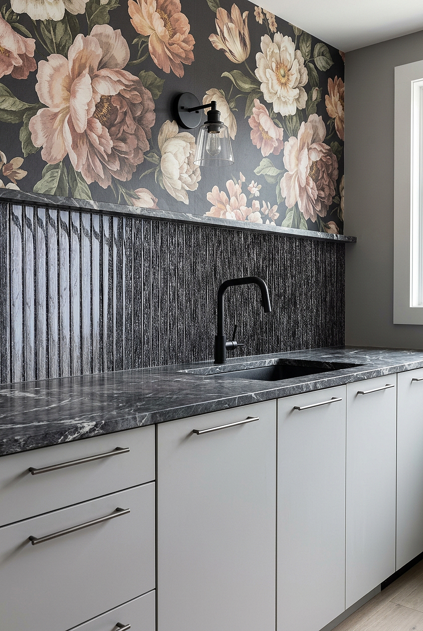 Shimmery Black Glass Vertical Kitchen Backsplash Tile BA8021