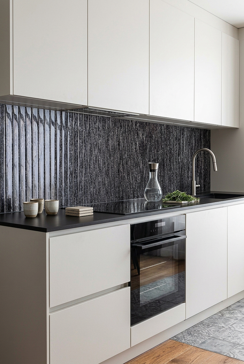 Shimmery Black Glass Vertical Kitchen Backsplash Tile BA8021