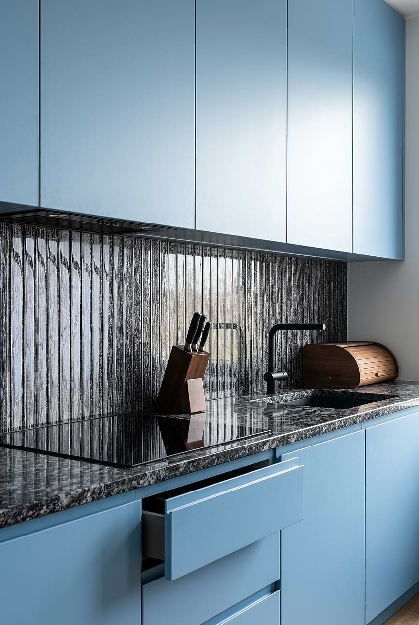 Shimmery Black Glass Vertical Modern Backsplash BA8021